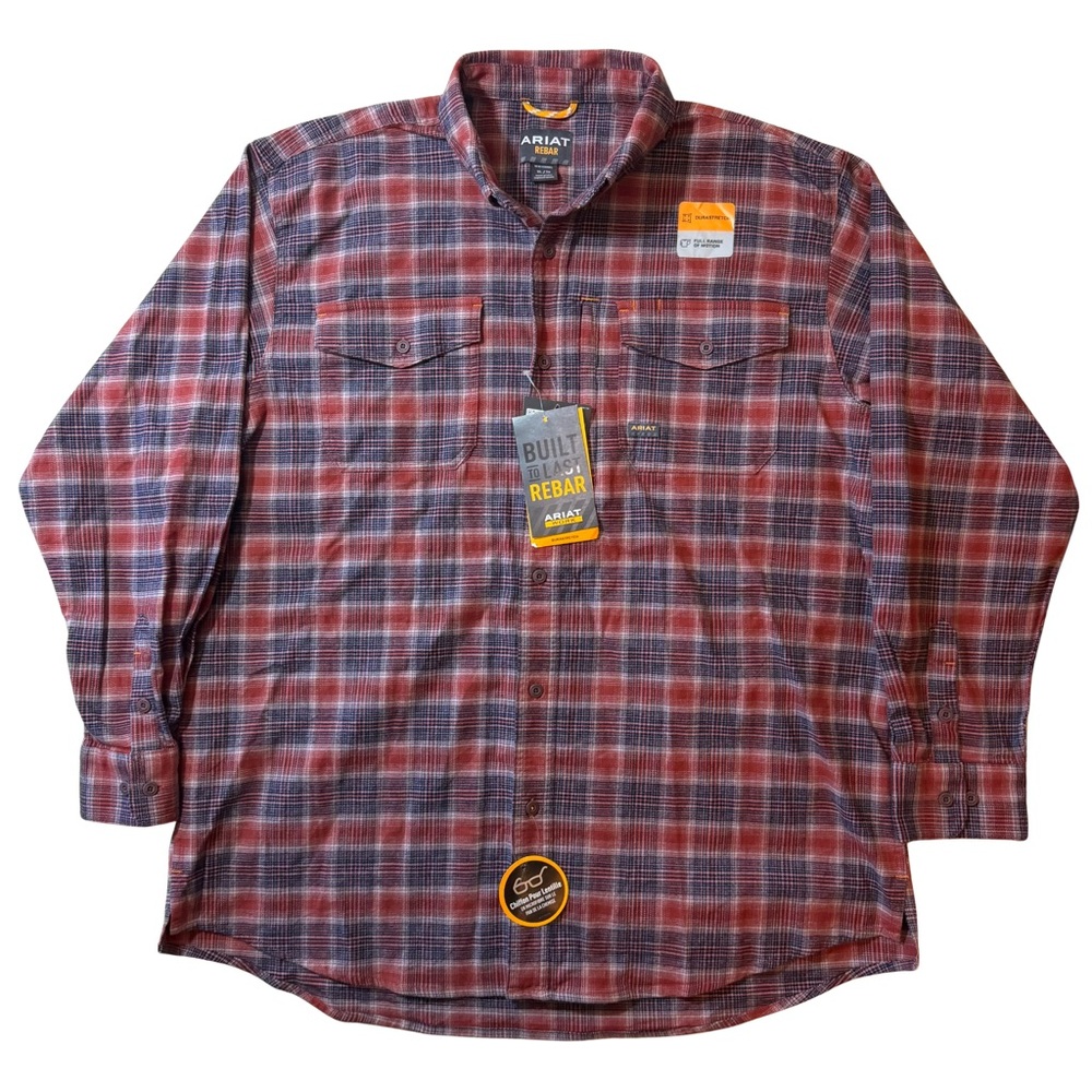 Ariat Men’s XL Rebar Flannel DuraStretch Long Sleeve Work Shirt Burnt Henna NWT